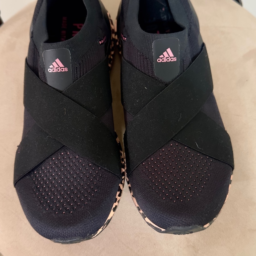 Adidas Women's Black and Pink Slip-On Sneakers - Picture 3 of 7